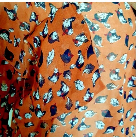JoJo cute bird print sheer wrap tunic top shirt blouse women's size M - Picture 2 of 10